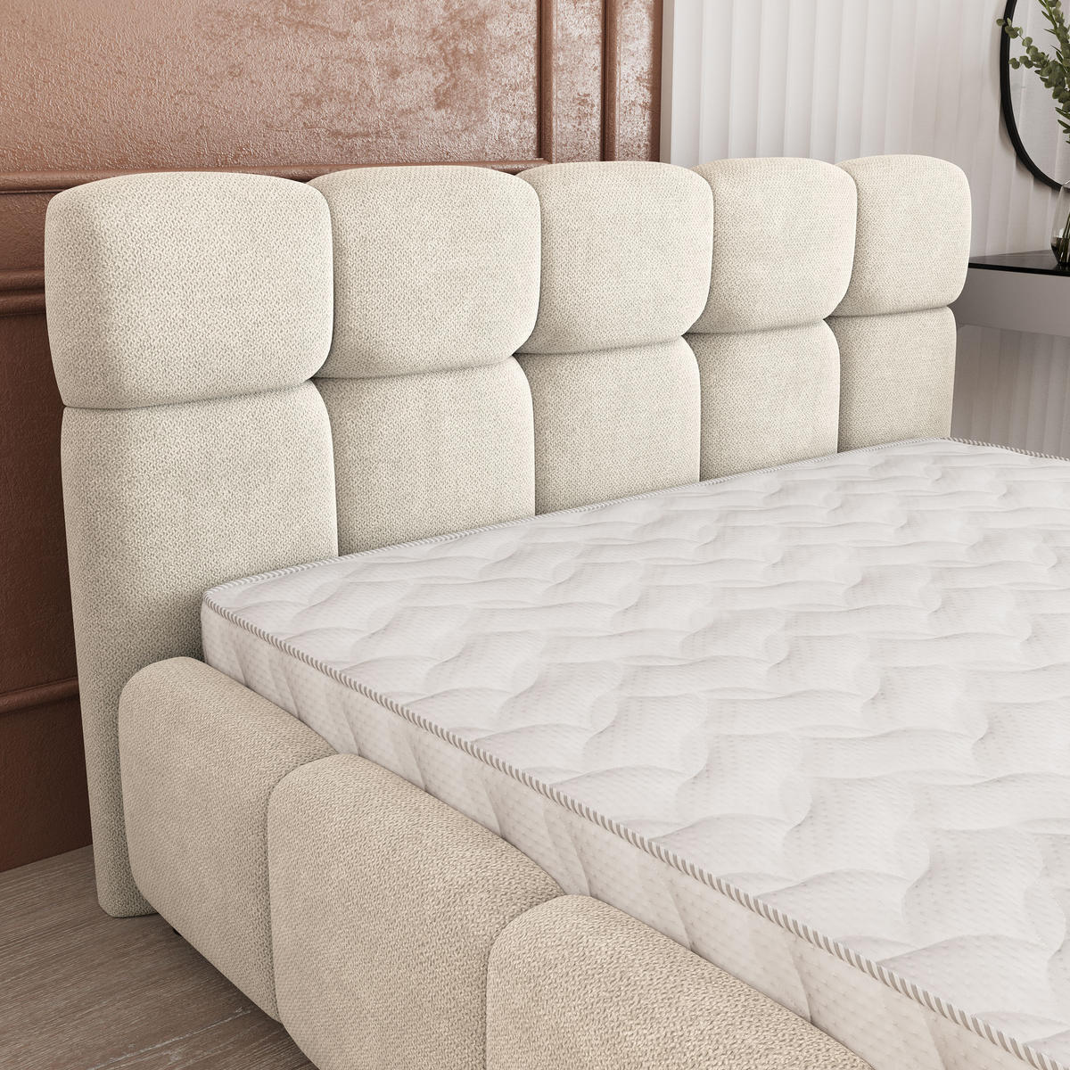 POLSTERBETT FARU SR 180x200 cm mit Bettkästen - Creme - Creme, Holz (180/200cm) - MASSENO