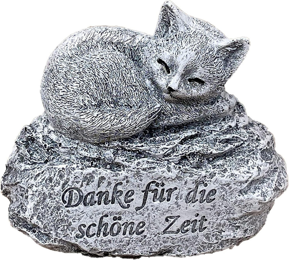 STEINFIGUR Katze Danke für die schöne Zeit Grabstein frostfest massiv - Grau, Stein (10/8/6cm) - stoneandstyle