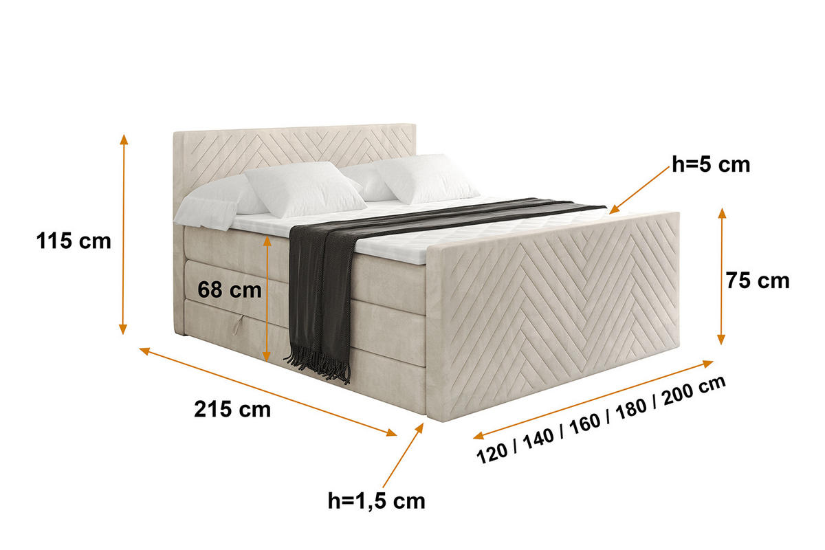 BOXSPRINGBETT mit Matratze und Lattenrost - VEXA-Z KING-160x200 - Beige Casablanca - Beige, Holzwerkstoff (160/200cm) - ALTDECOR