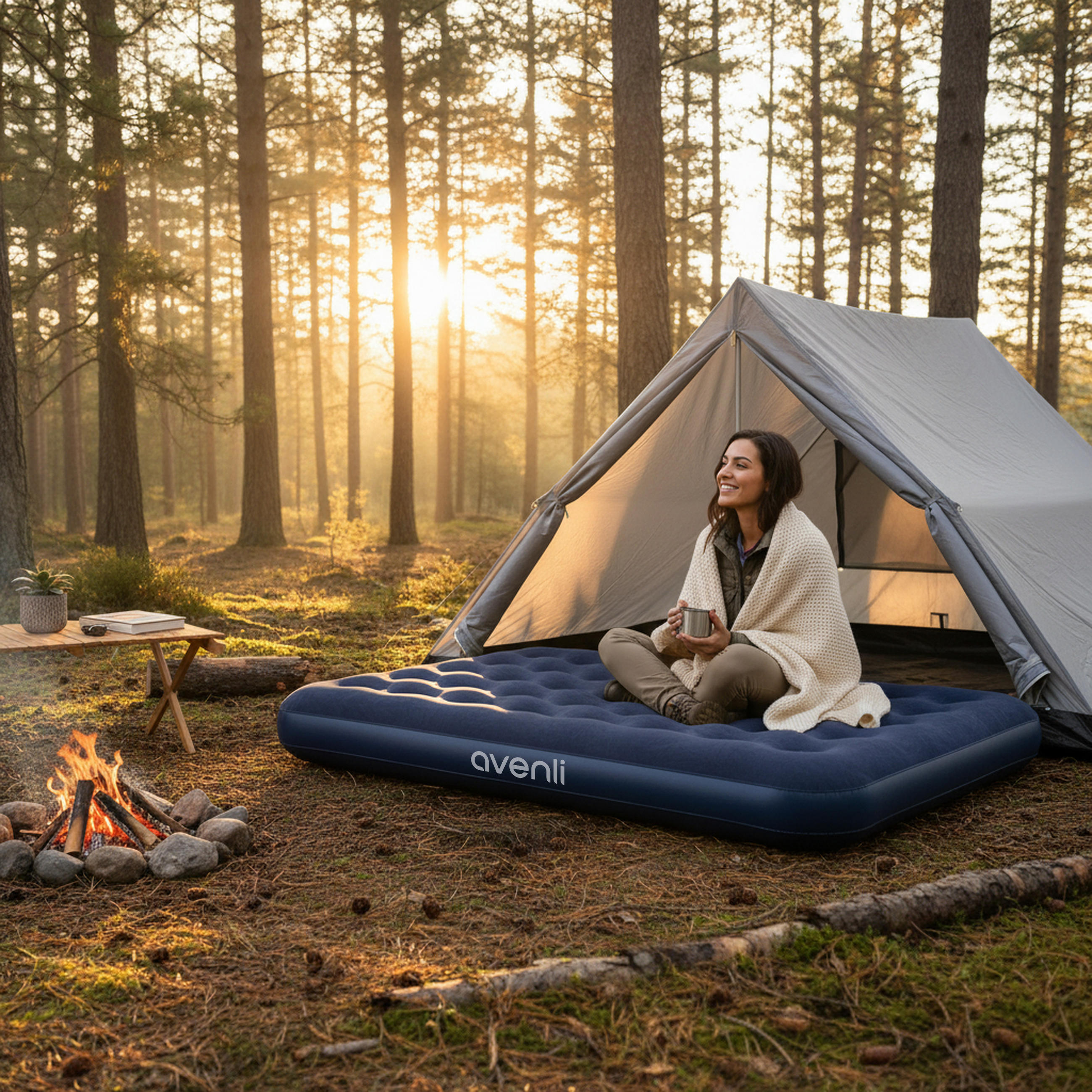 LUFTBETT Luftmatratze Camping 2 Personen 191x137x22cm blau aufblasbar ohne Pumpe - Blau, Kunststoff (137/191cm) - Avenli