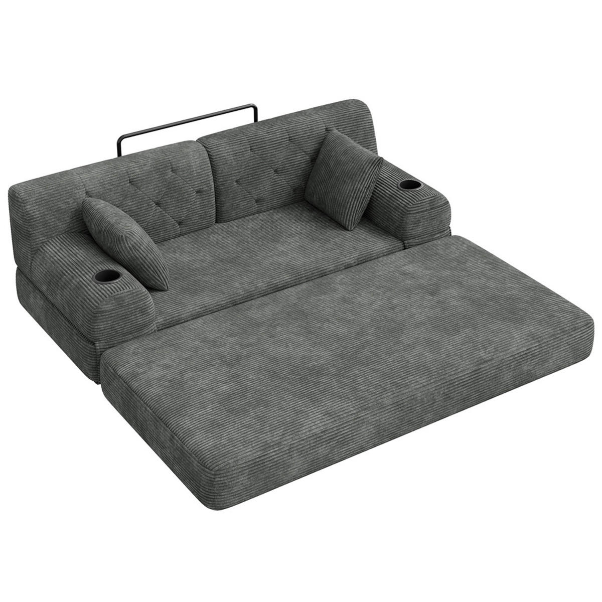 SCHLAFSOFA 2-Sitzer Cord Schlafcouch mit Stauraumtaschen, Grau - Grau, Textil (168/81/80cm) - Kaket