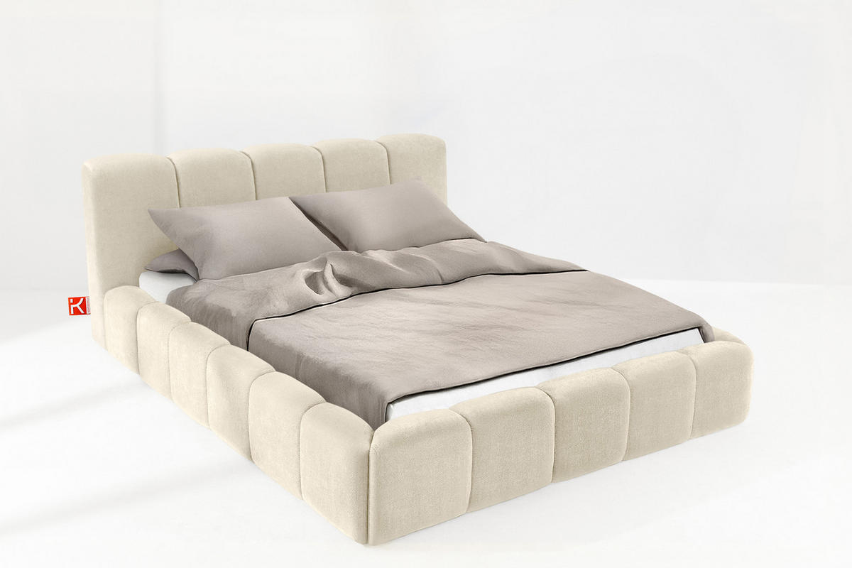 POLSTERBETT OLMIRA - Ecru/Schwarz, Holz/Holzwerkstoff (162/203cm) - KONSIMO®