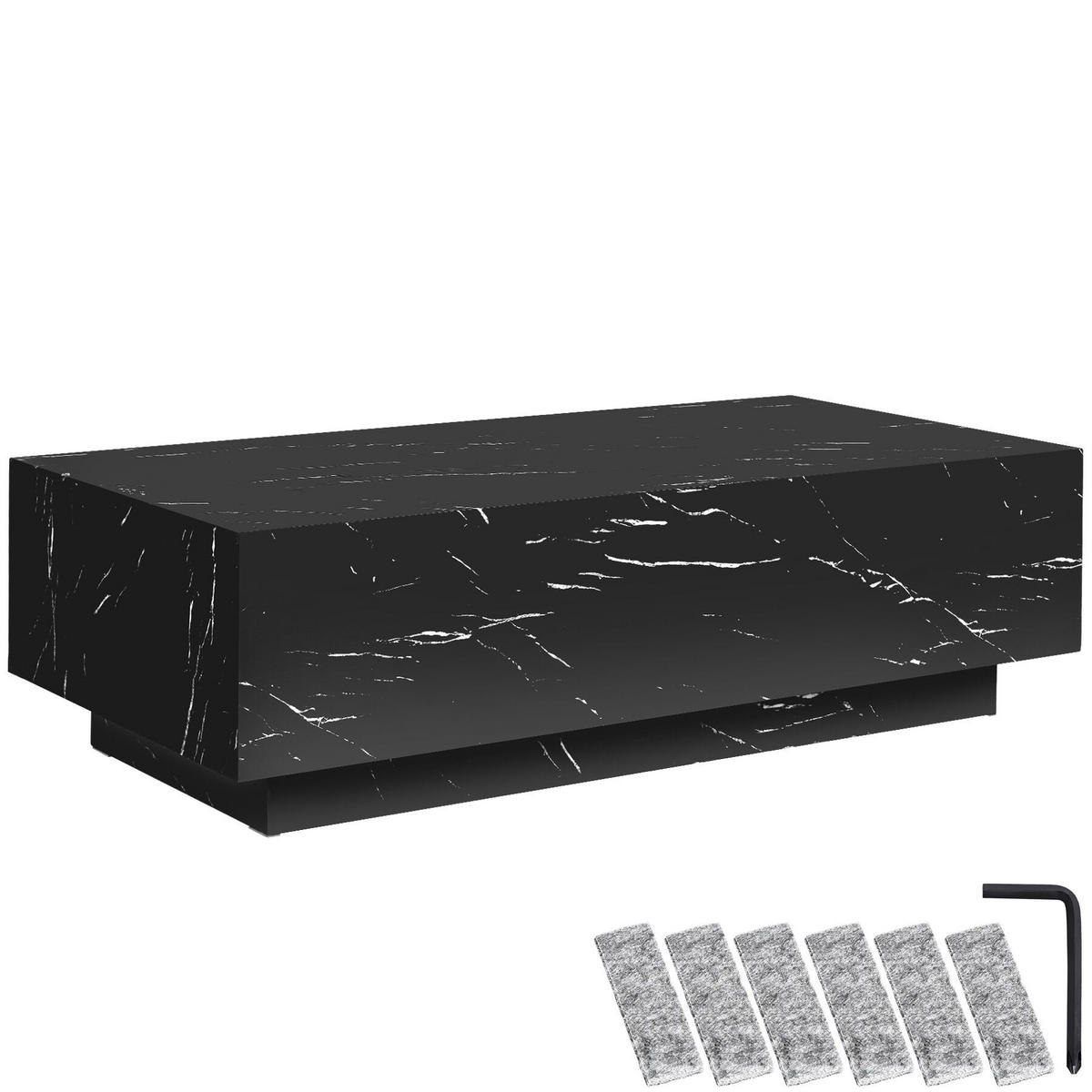 COUCHTISCH Lasley,inkl. Bodenschoner, Belastbarkeit 45 kg,Marmor Optik schwarz - Schwarz, Holz (60/120/35cm) - tectake