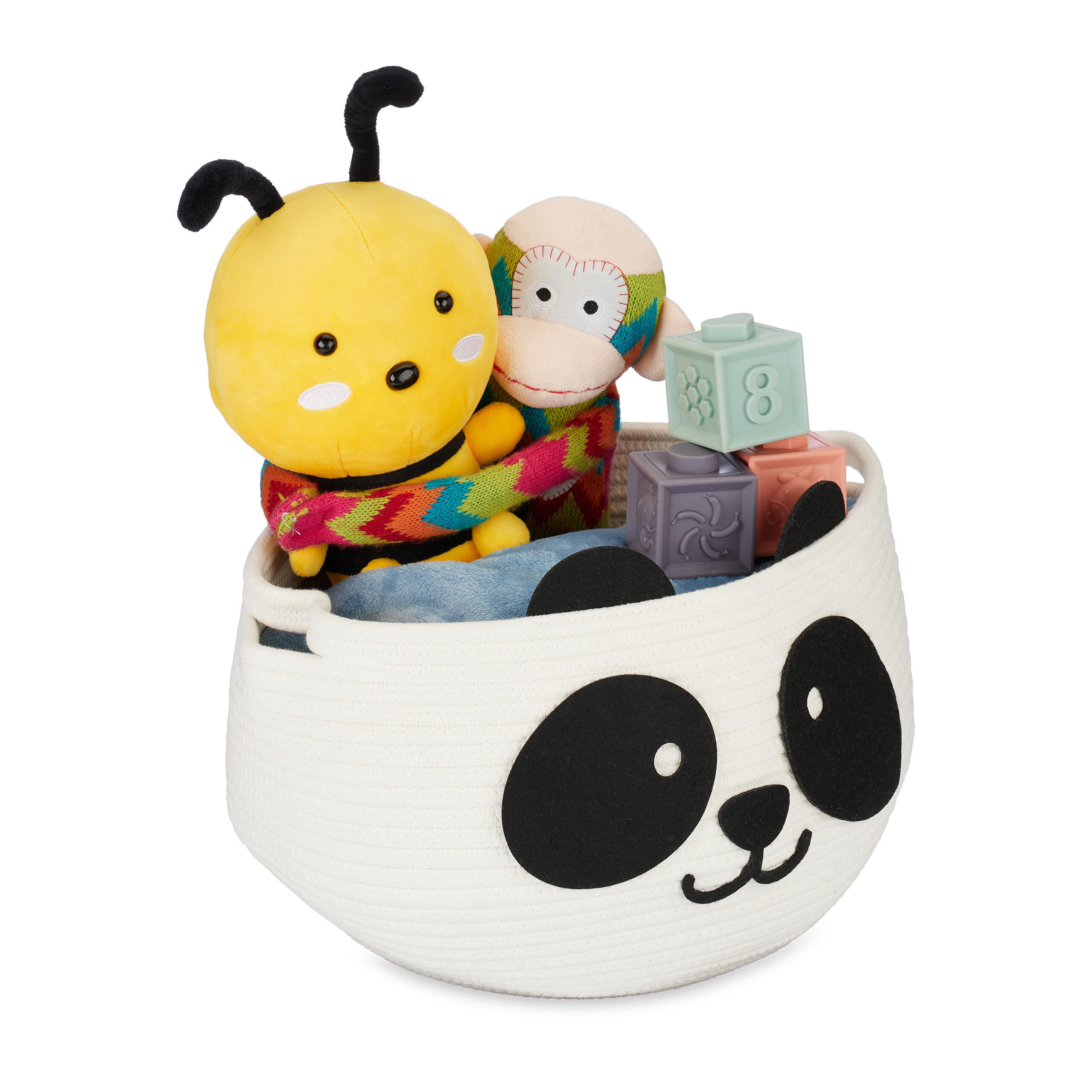 AUFBEWAHRUNGSKORB Weiß Schwarz Panda 24,5x35 cm - Weiß, Textil (35/35cm) - Relaxdays