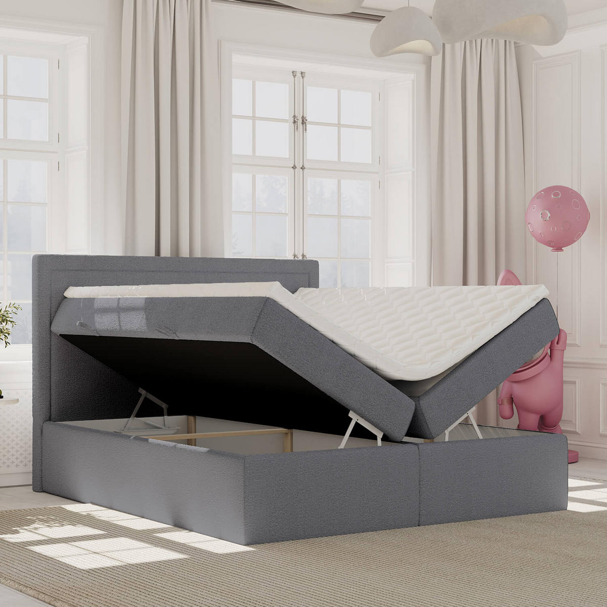 BOXBETT Jodan 200/200 cm Anthrazit im Baloo Stoff - Anthrazit/Schwarz, Holz/Holzwerkstoff (200/200cm) - AltaBeds