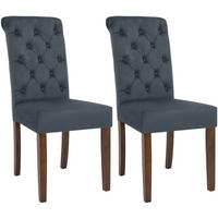 STUHL 2er Set Samt Dunkelgrau - Dunkelgrau/Walnussfarben, Holz/Textil (45/98/63cm) - CLP