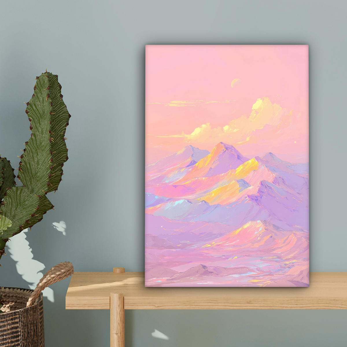 LEINWANDBILD Berggipfel - Wolken - Verträumt Deko Wohnzimmer 20x30 cm - Hellrosa, Textil (20/30cm) - MuchoWow