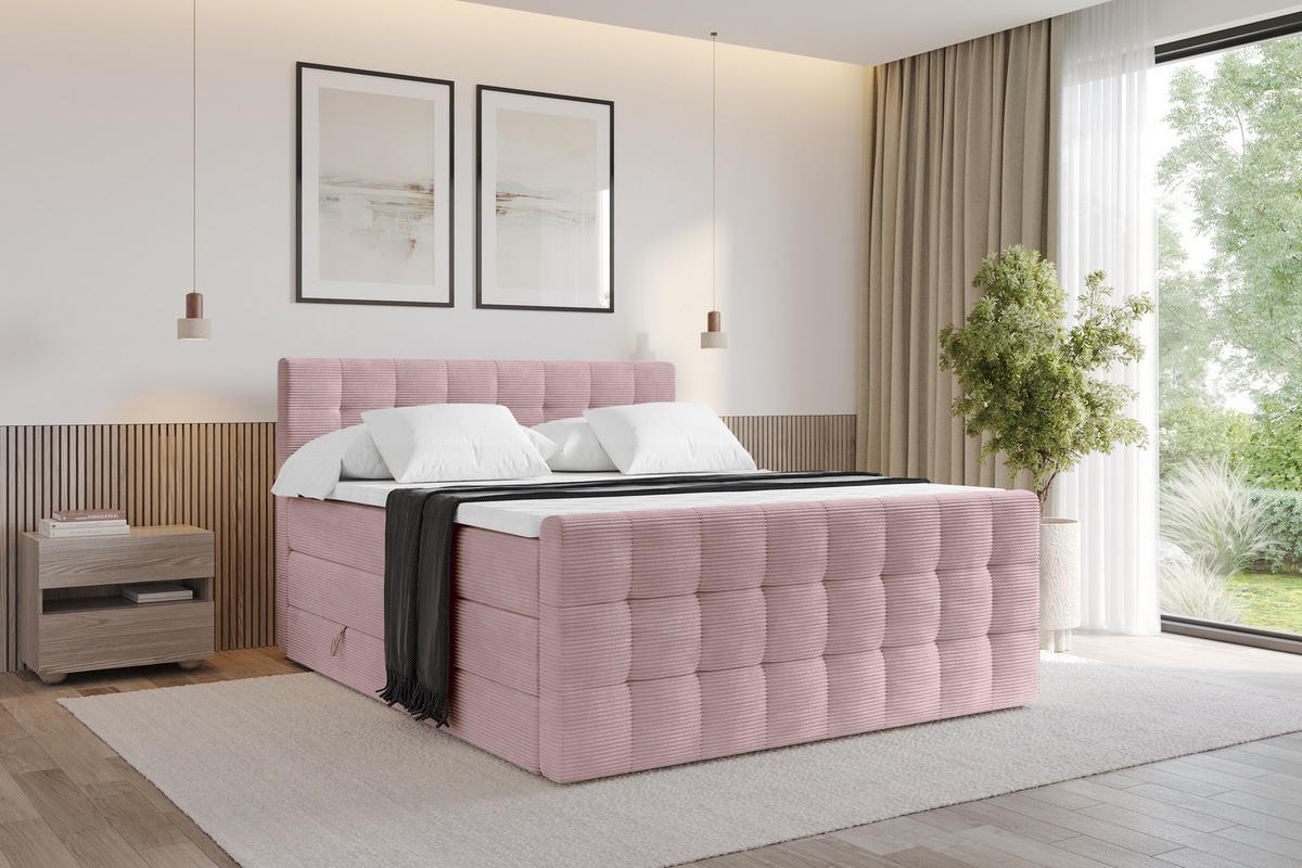BOXSPRINGOVÁ POSTEL s matrací H3/H4 - IGAN-Z KING - 200x200 cm Růžová - růžová, kompozitní dřevo (203/200cm) - ALTDECOR