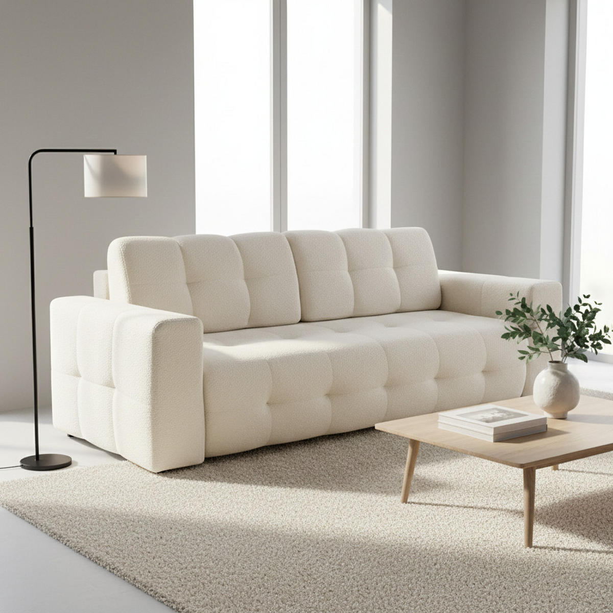 SCHLAFSOFA Avi Bouclé Creme - Bettkasten - 248x92x93 cm - Ecru, Holz/Holzwerkstoff (248/92/93cm) - Ravio