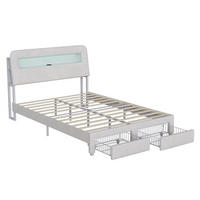POLSTERBETT 140 x 200 cm - offene Seitenregale mit LED-Beleuchtung und Schubladen - ohne Matratze - Cremeweiß - Creme, Textil (140/200cm) - DELFA