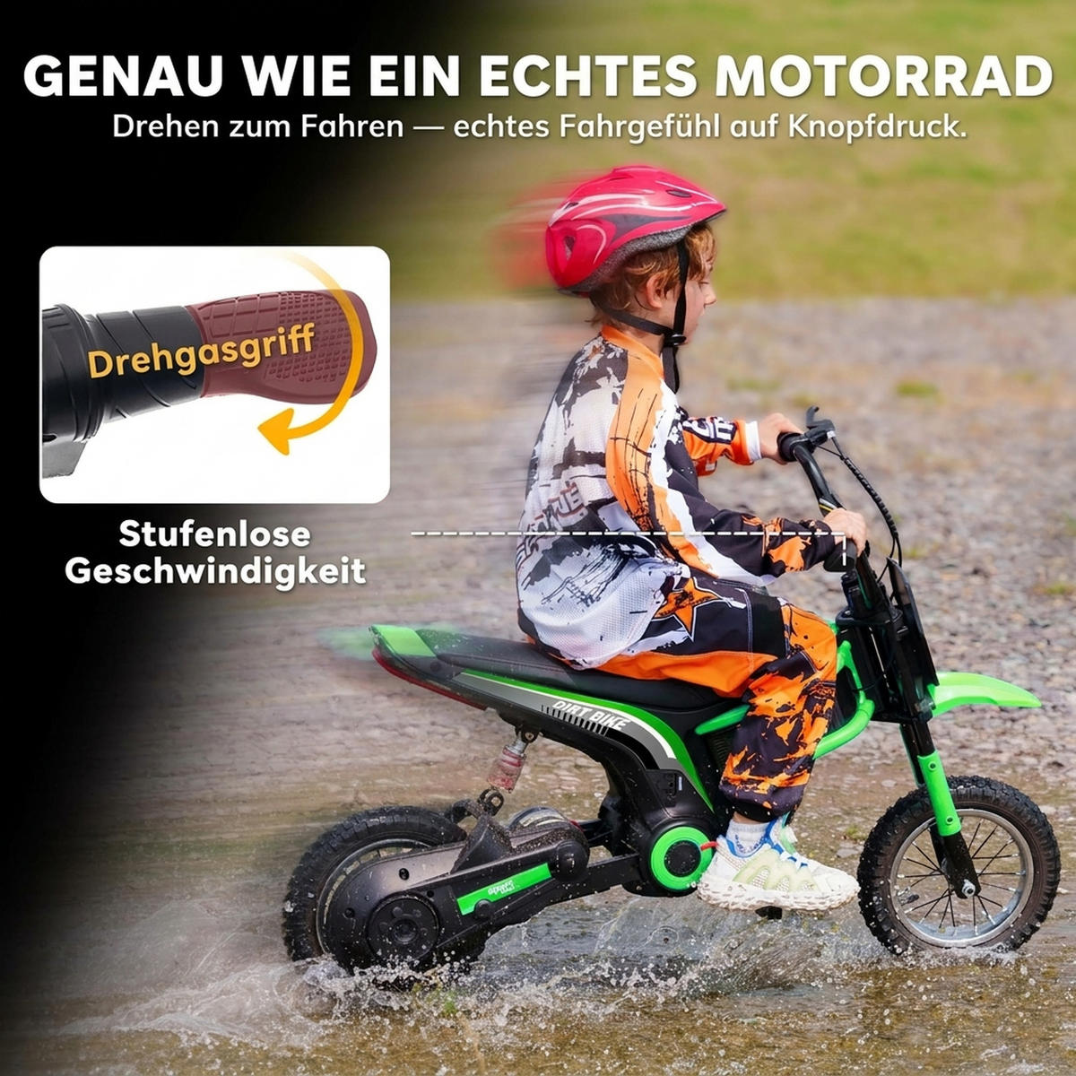 KINDER Elektro Motorrad, 12V Kindermotorrad mit Hupe, Leuchte, 8-16 km/h, Grün - Grün, Kunststoff (119/64/76.5cm) - HOMCOM