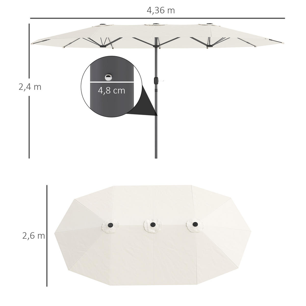 DOPPELSONNENSCHIRM 436 x 260 cm - Beige, Metall (260/436cm) - Outsunny