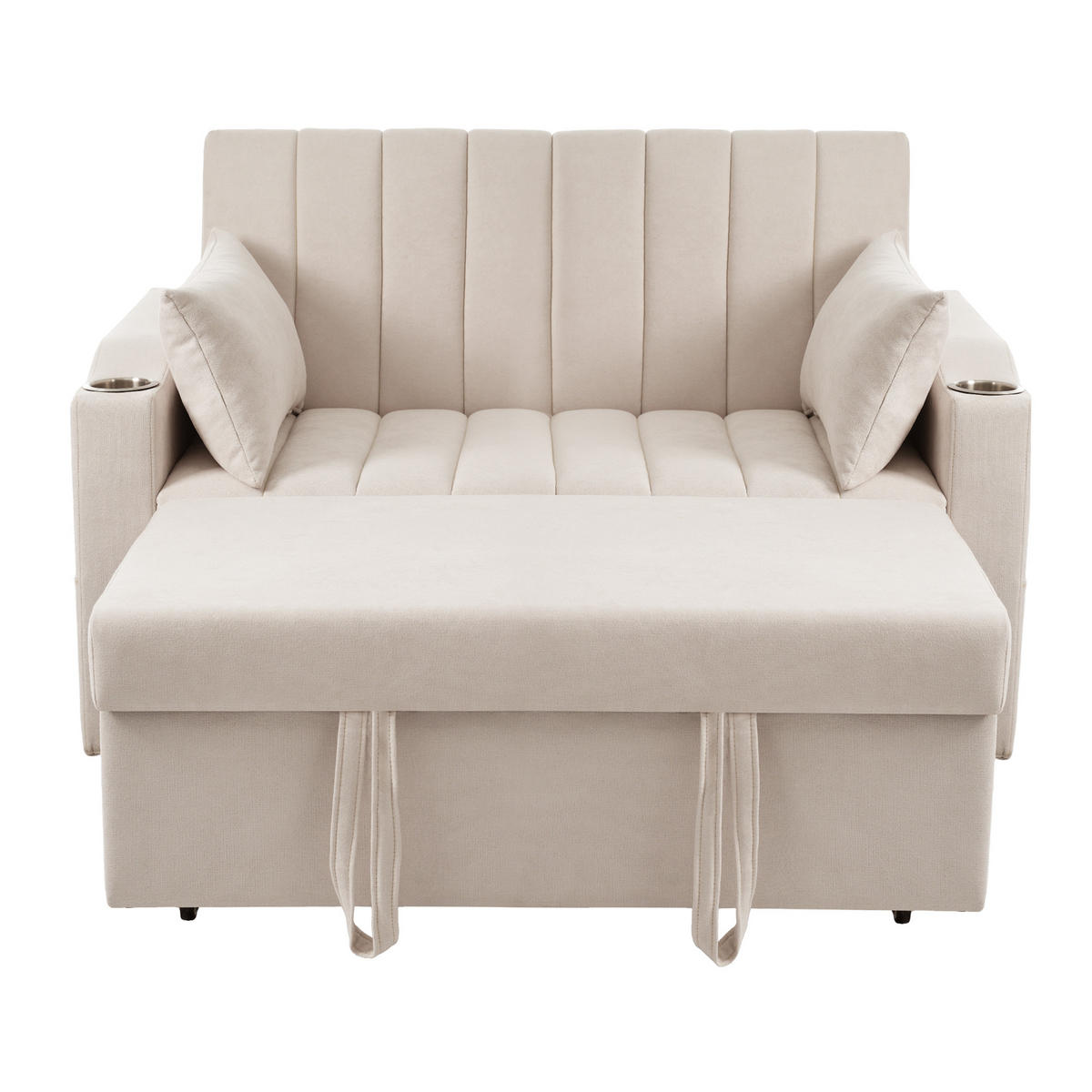 SCHLAFSOFA Multifunktional mit verstellbarer Rückenlehne Beige Baumwolle 136/162/84 cm - Beige, Textil (136/84/162cm) - OKWISH