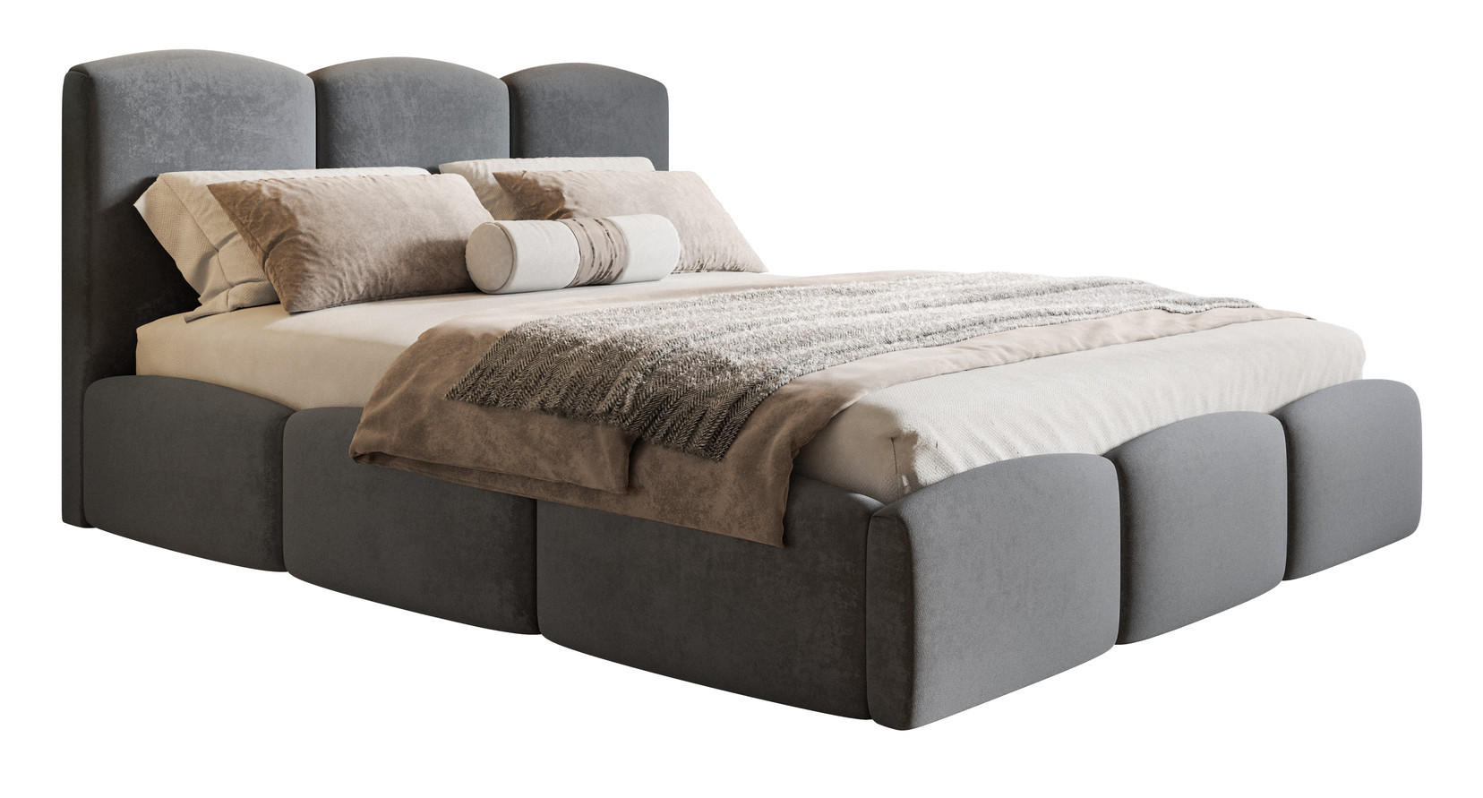 POLSTERBETT 140x200 Roma Slim mit Bettkasten, Lattenrost, Velvet Dunkelgrau - Dunkelgrau, Holz/Textil (140/200cm) - Emporius
