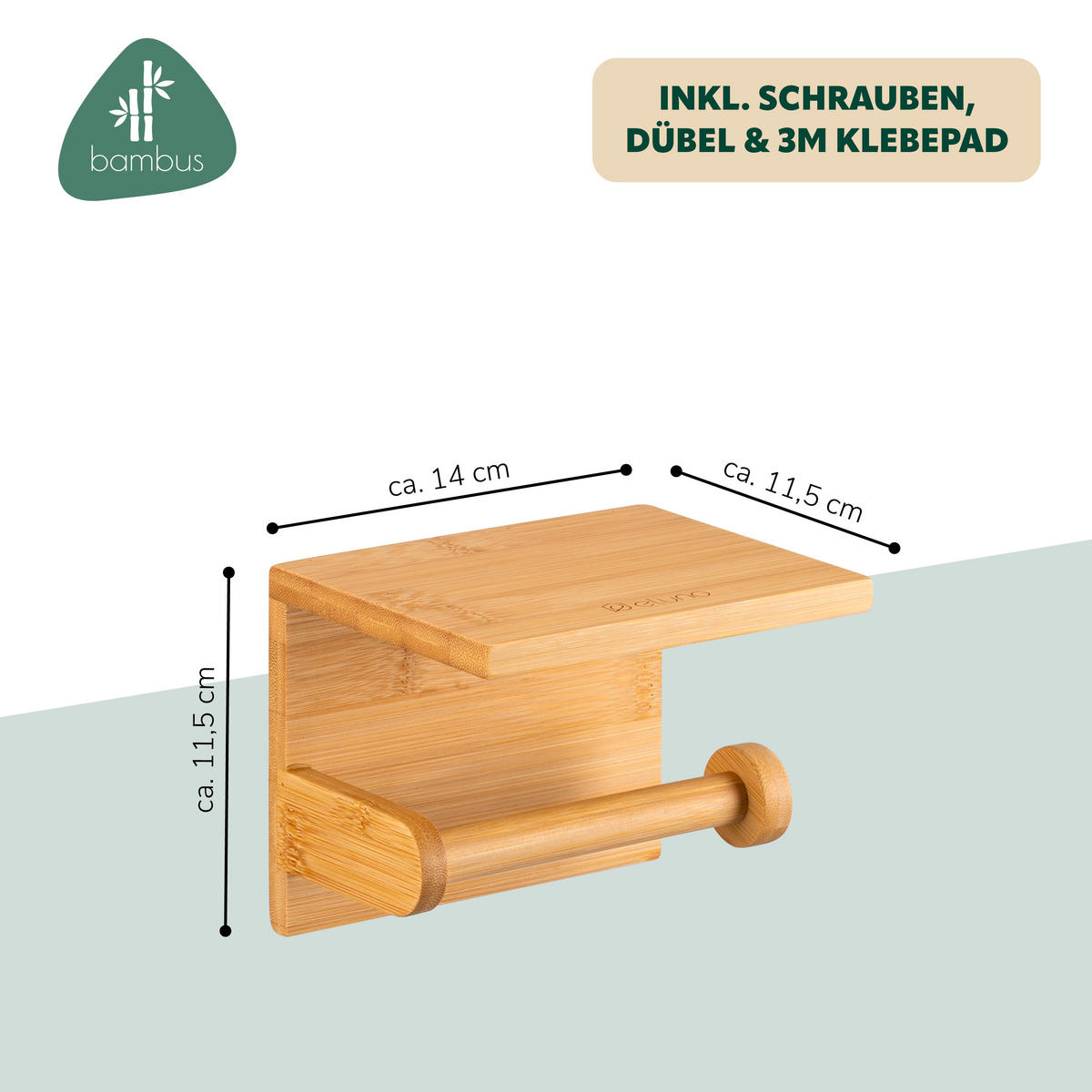 TOILETTENPAPIERHALTER, Bambus, zum Kleben - Braun, Holz (20/4/11.5cm) - eluno