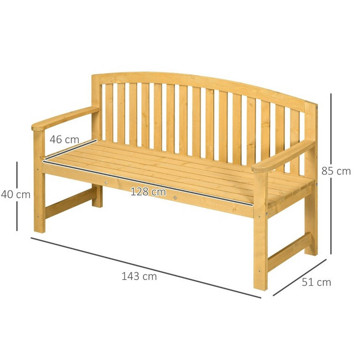 ZÁHRADNÁ lavica 143/51/85 cm oranžová pre 2 osoby s ergonomickým operadlom z jedľového dreva - oranžová, kompozitné drevo (51/85/143cm) - OKWISH