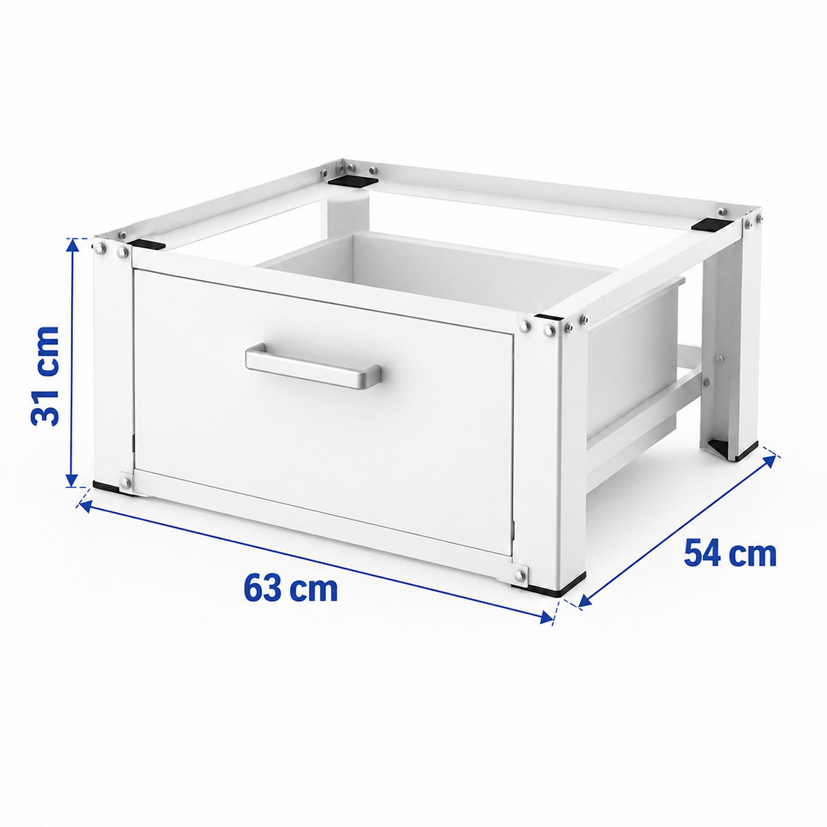 PODSTAVEK bel srebrn jeklen s predalom 63 cm - bela, kovina (63/31/54cm) - Relaxdays