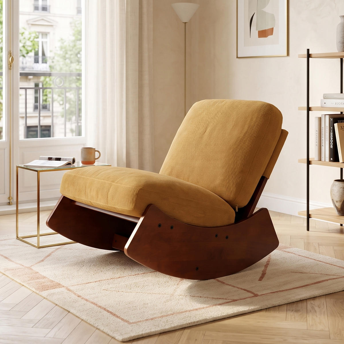 SCHAUKELSTUHL Massivholz Cord-Stoff Ergonomisch Relaxsessel - Orange, Textil (90/71.9/61.5cm) - Urban Meuble
