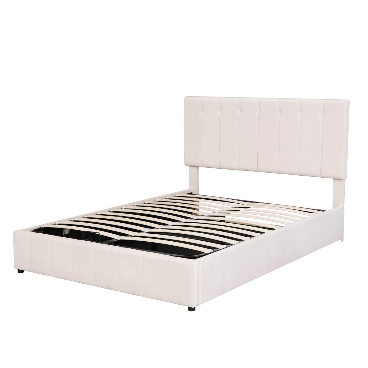 POLSTERBETT 140/200 cm Cremeweiß mit hydraulischem Bettkasten und höhenverstellbarem Kopfteil - Creme, Textil (140/200cm) - OKWISH