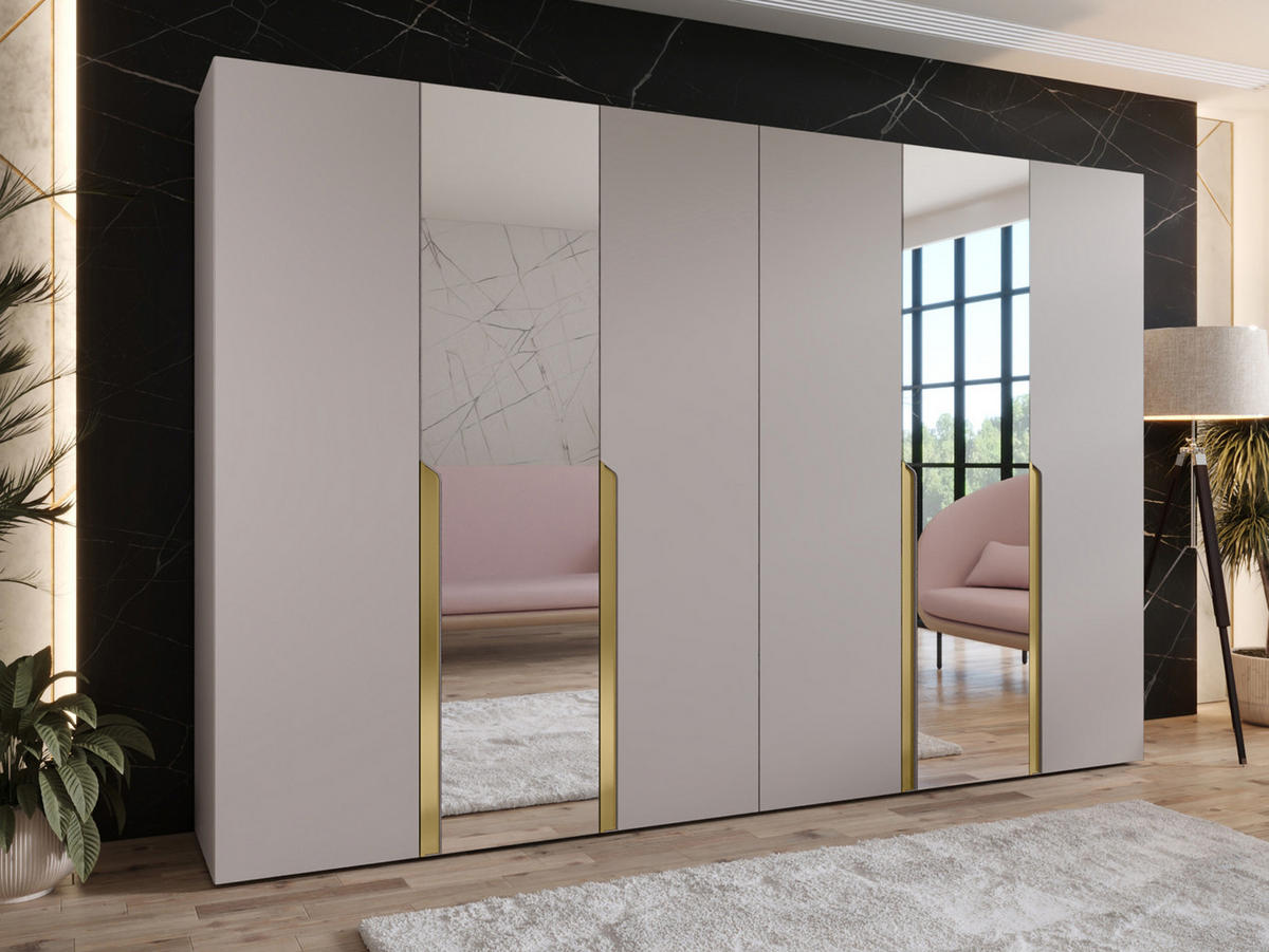 DREHTÜRENSCHRANK Mila II 300 - Kaschmir/Goldfarben, Holzwerkstoff/Kunststoff (300/202/52cm) - MIRJAN24