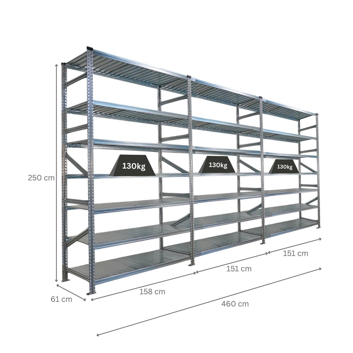FACHBODENREGAL Proximo Stecksystem 250x450x60cm 7 Ebenen Beidseitig nutzbar Verzinkt - Silberfarben, Metall (450/250/60cm) - PROREGAL