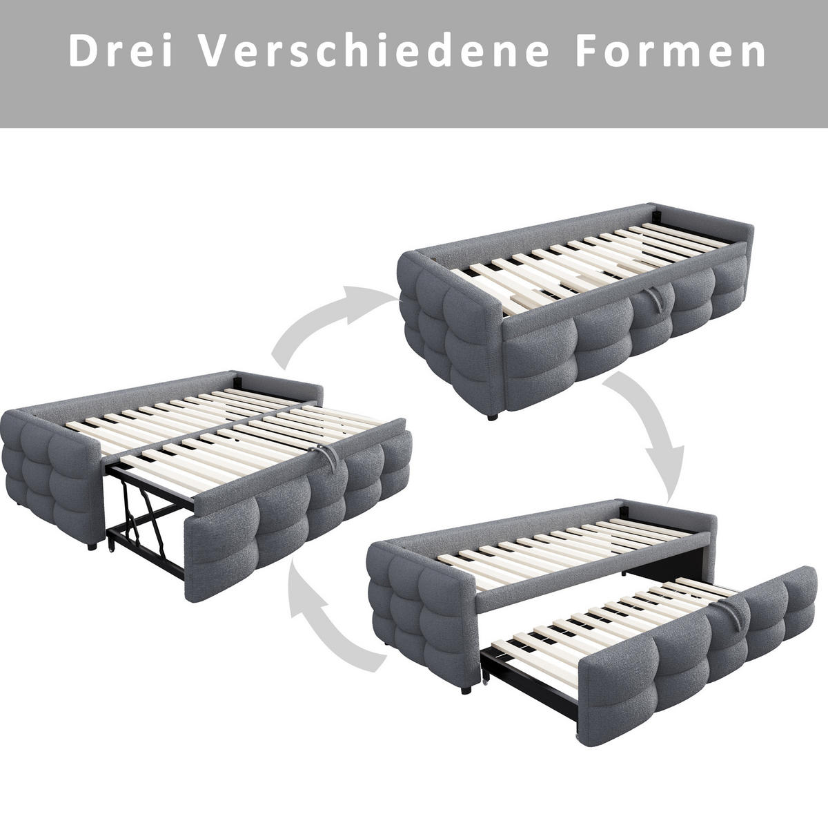 POLSTERBETT 90/190 cm grau aus Samtstoff ausziehbar - Grau, Textil (90/190cm) - OKWISH