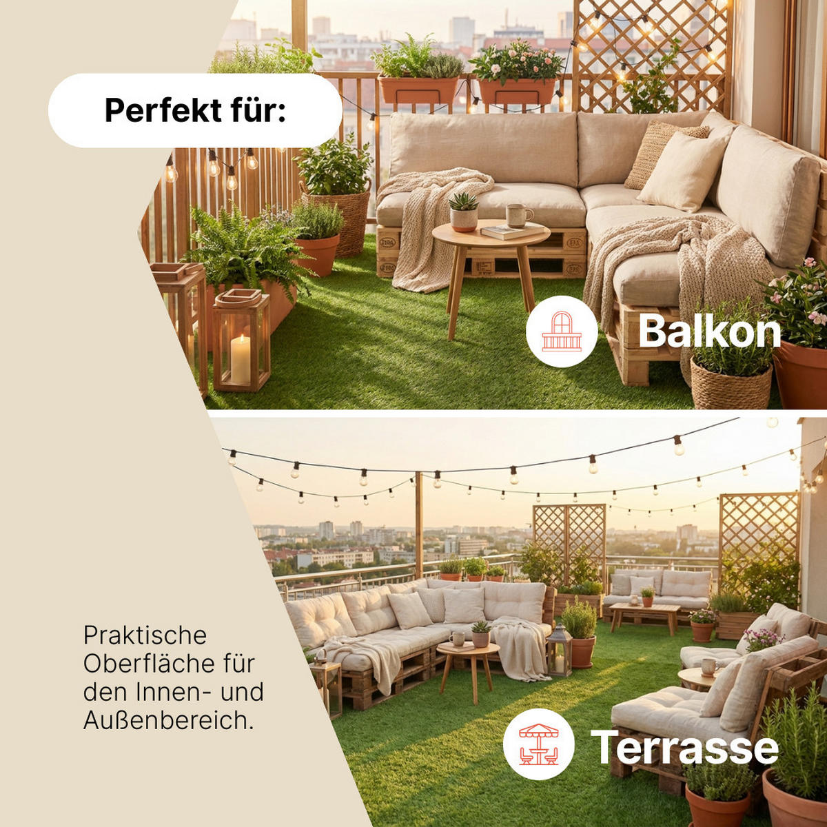 KUNSTRASEN Canyoo 30 mm – Rasenteppich für Garten & Terrasse, UV-beständig 200/200 cm - Grün, Textil (200/200cm) - Tapiso