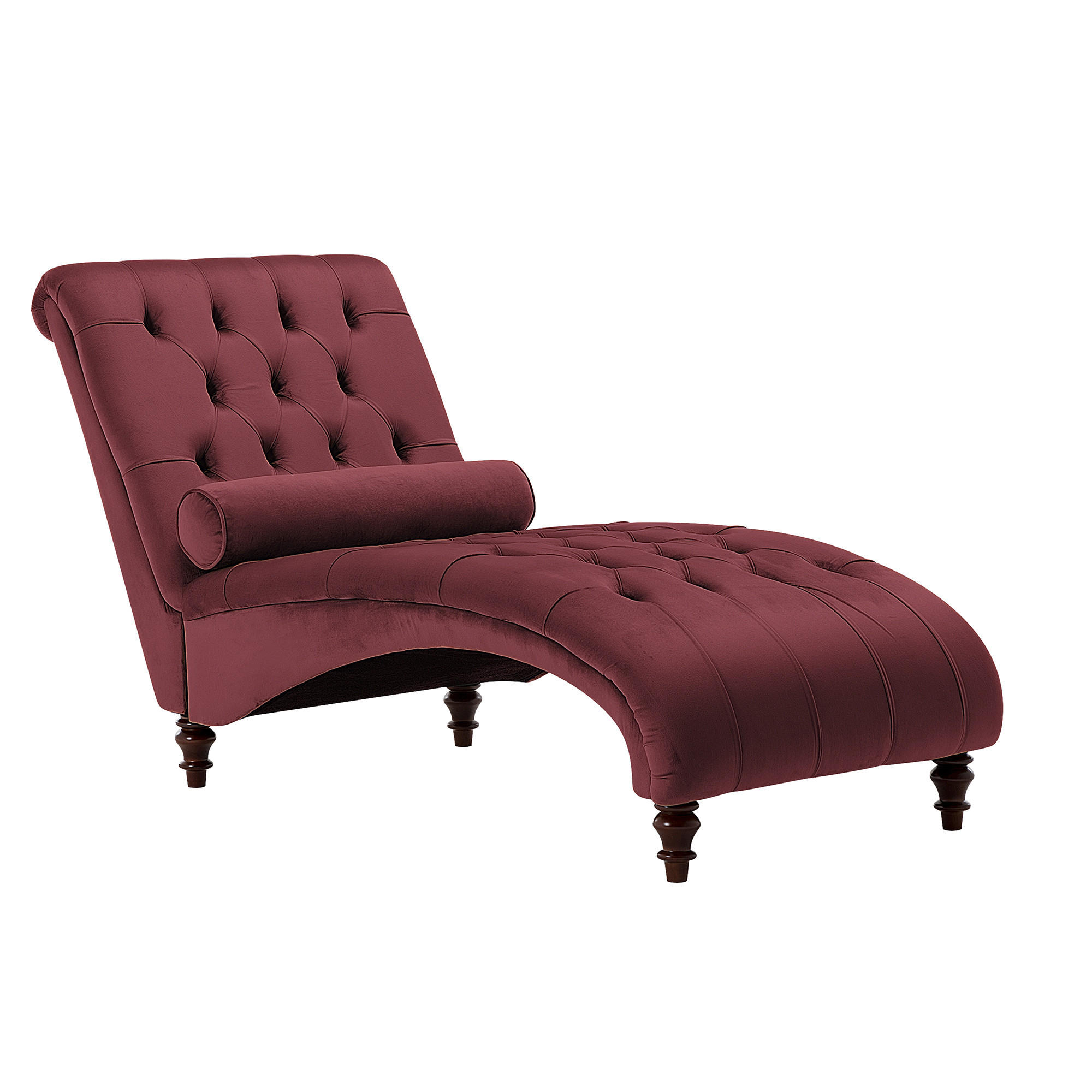 CHAISELONGUE Samtstoff burgunderrot Muret - Dunkelbraun/Rot, Textil (163/87/72cm) - Beliani