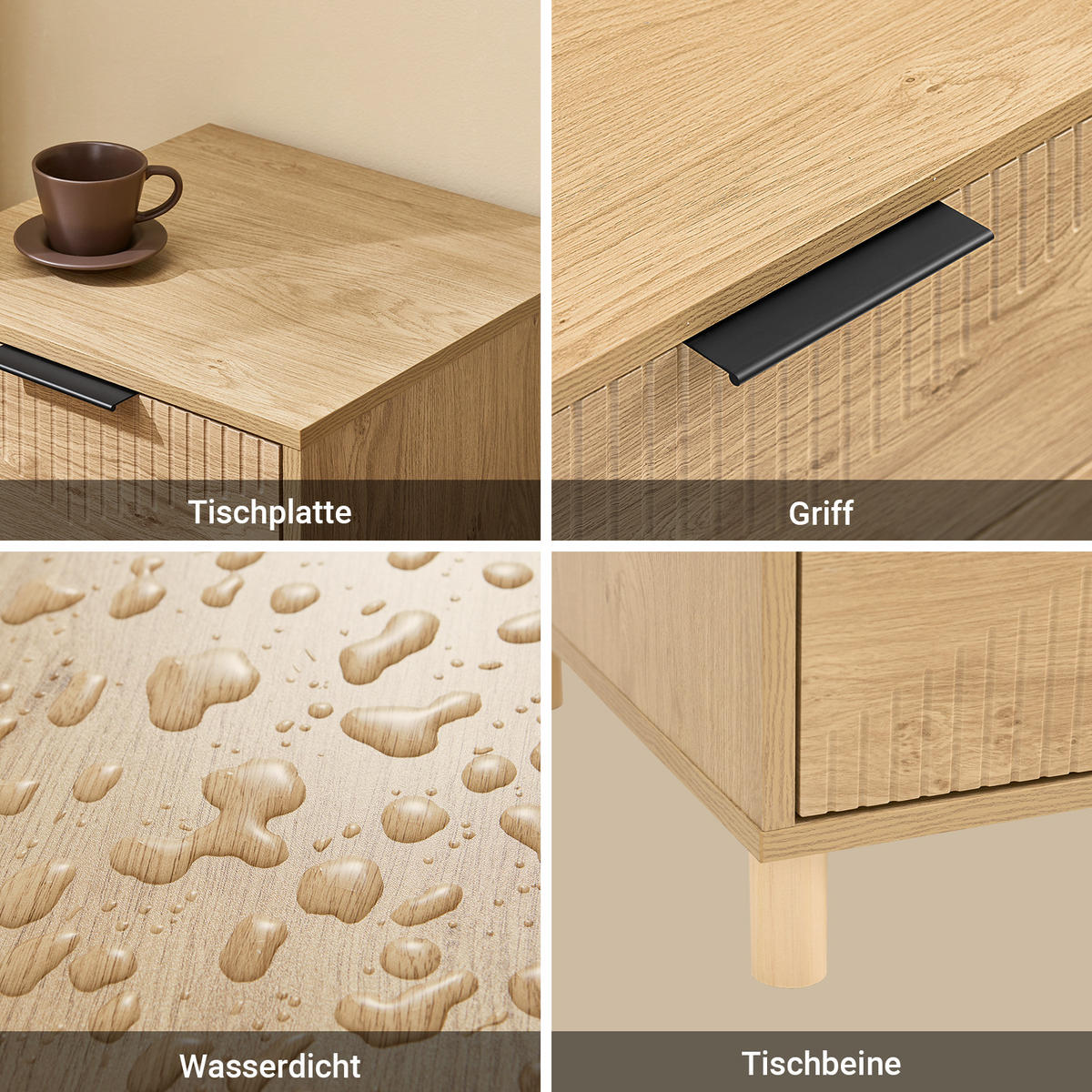 NACHTTISCH mit 2 Schubladen, Natur - Naturfarben, Holzwerkstoff (40/47/42cm) - SoBuy