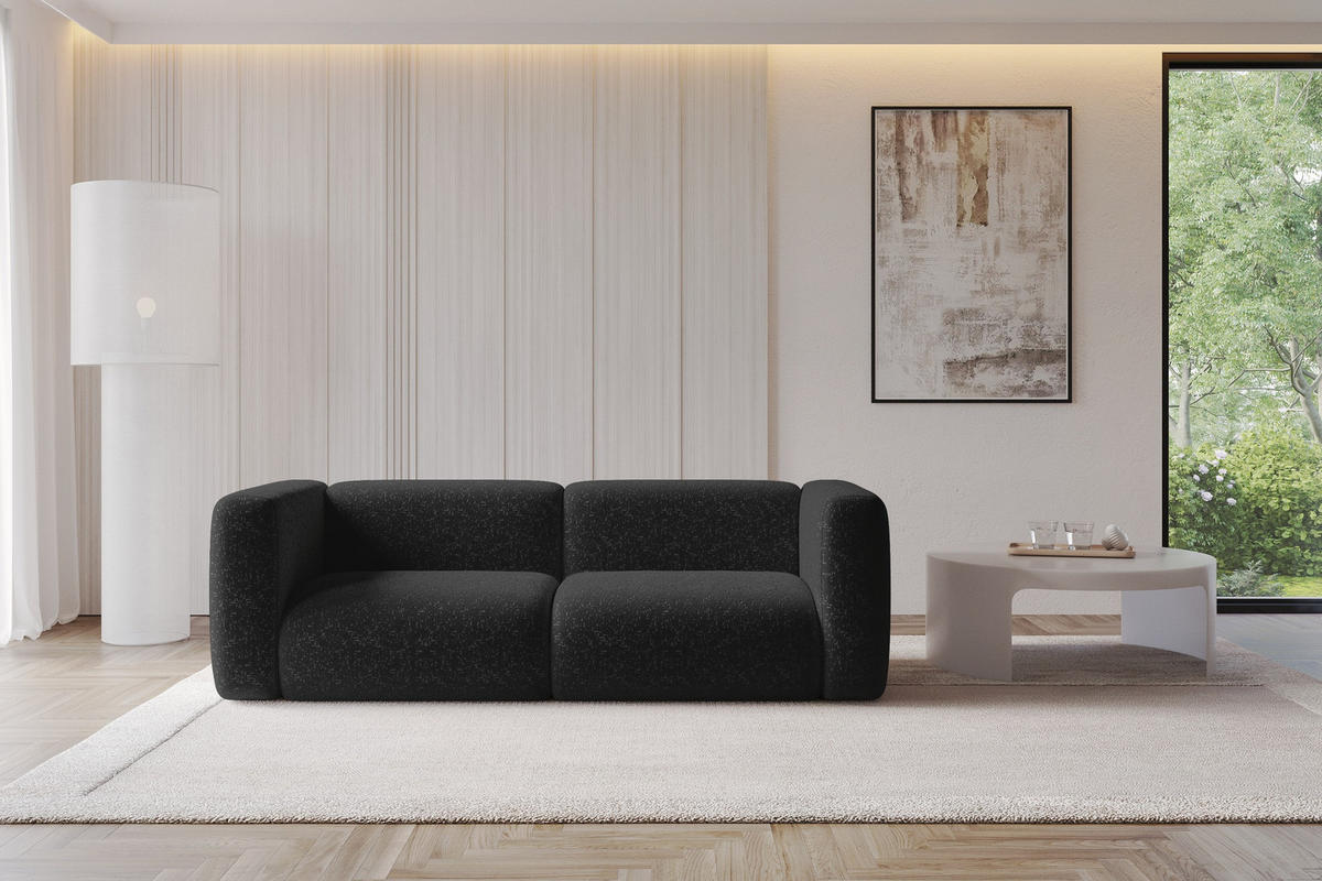 MODULARES Sofa 2-SITZER MIRA-S1 228x89x70 Schwarz cm Velours - Schwarz, Holzwerkstoff/Kunststoff (228/70/89cm) - ALTDECOR