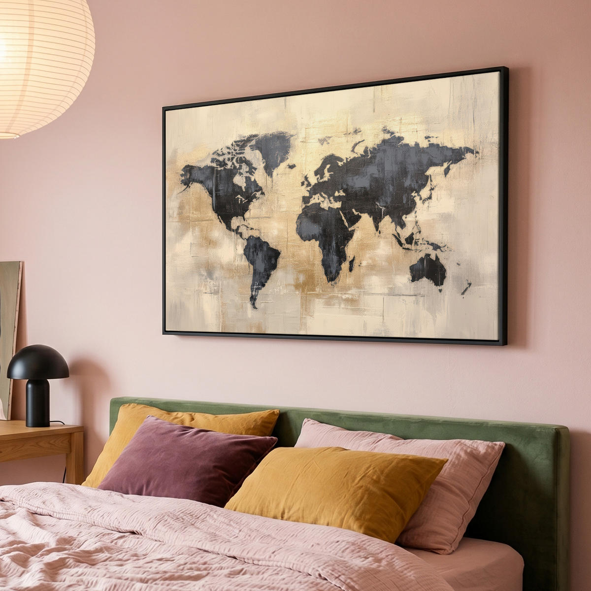 LEINWAND Bilder mit Rahmen - Weltkarte - Gold - Schwarz - Abstrakt - 150x100 - Kupferfarben, Textil (150/100cm) - MuchoWow