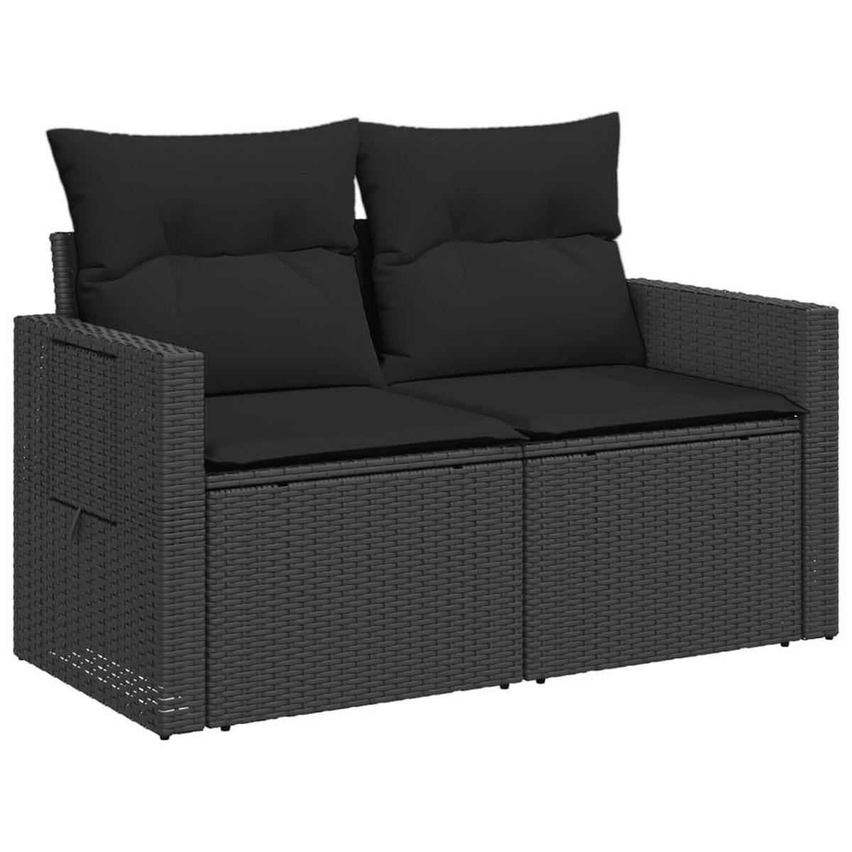 GARTENSOFA Mit Kissen 2-Sitzer Schwarz Poly Rattan - Schwarz, Kunststoff (124/69/62cm) - vidaXL