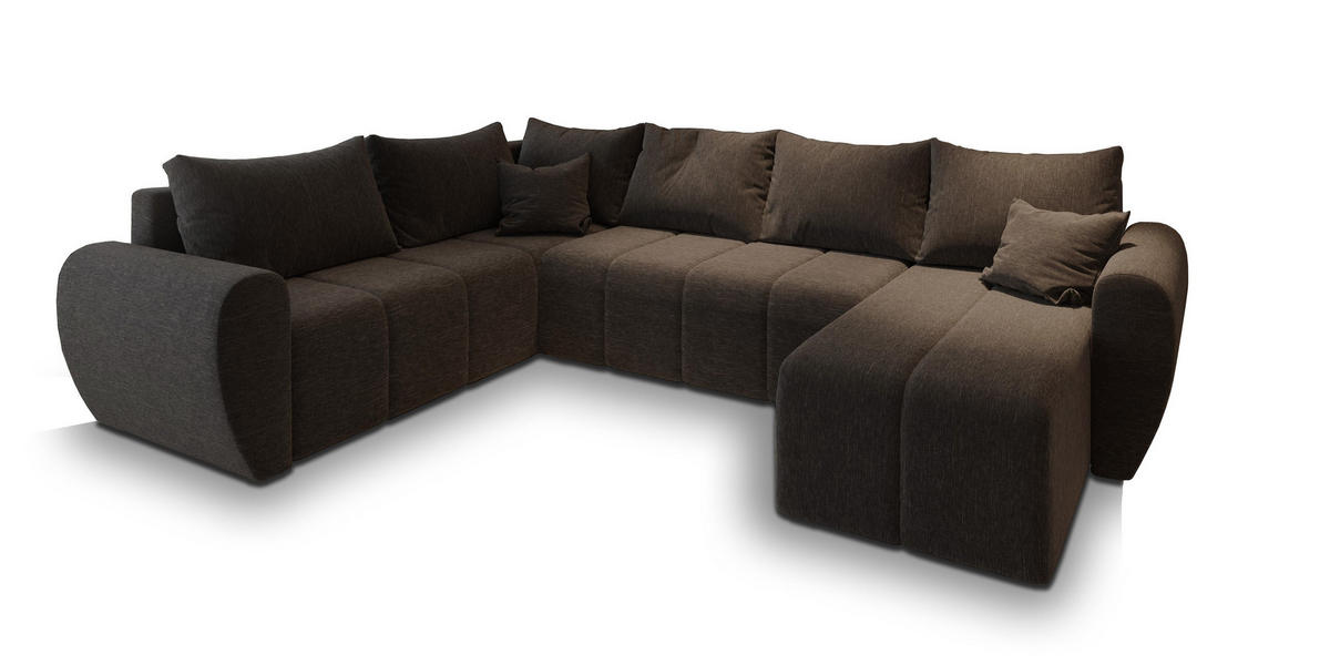 WOHNLANDSCHAFT MADISON XL L-S Braun Dünner Stoff mit Schlaffunktion - Braun, Holz (303/82/208cm) - MASSENO