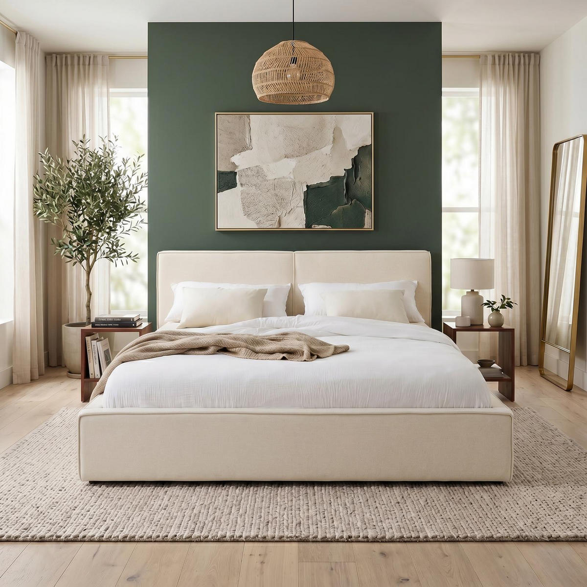 POLSTERBETT CALM 160x200 cm cremeweiß - Creme, Textil (160/200cm) - IDIMEX