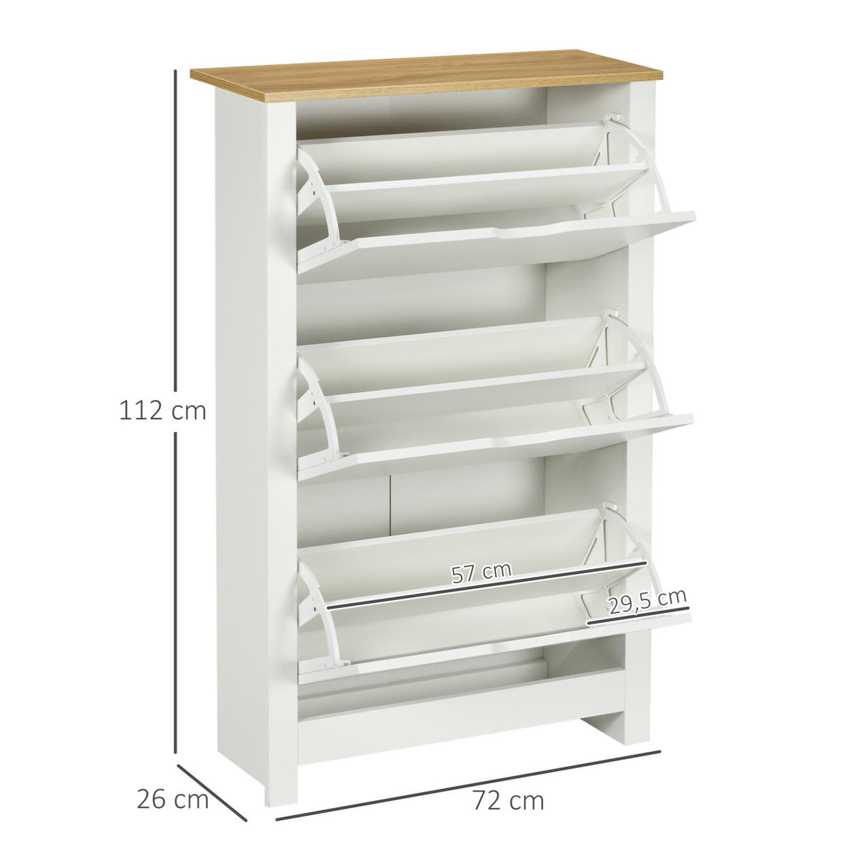 SCHUHSCHRANK 72/26/112 cm in Weiß mit 3 Klappen und Ablage - Weiß, Holzwerkstoff (72/112/26cm) - Flora Grace