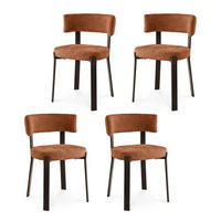 STÜHLE 4er-Set gepolstert im japanischen Stil mit strukturiertem Chenille-Stoff Terrakotta und Beinen aus Metall in Walnussoptik – ZOE - Terracotta/Schwarz, Textil/Metall (52/77/43.5cm) - Sicaan