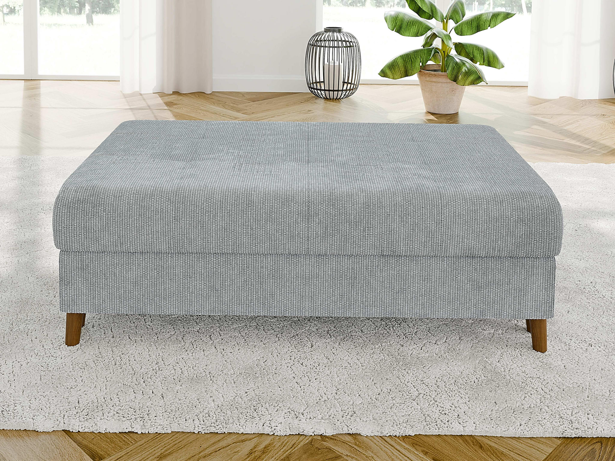 Thumbnail - S-Style Möbel Hocker, Hellgrau, Holz, Textil, Echtholz, Teilmassiv,Buche, Birke, 1-Sitzer, Füllung: Polyetherschaumkern,...