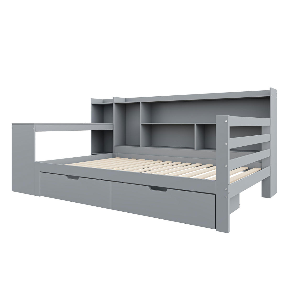 BETT aus Massivholz mit Schreibtisch und Regalen Grau 90/200 cm - Grau, Holz (90/200cm) - OKWISH
