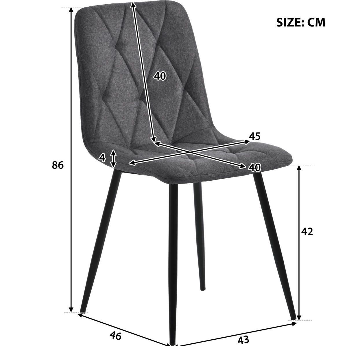 ESSZIMMERSTUHL 4er-Set gepolstert Grau mit Metallbeinen - Grau, Metall (40/86/45cm) - Meubliv
