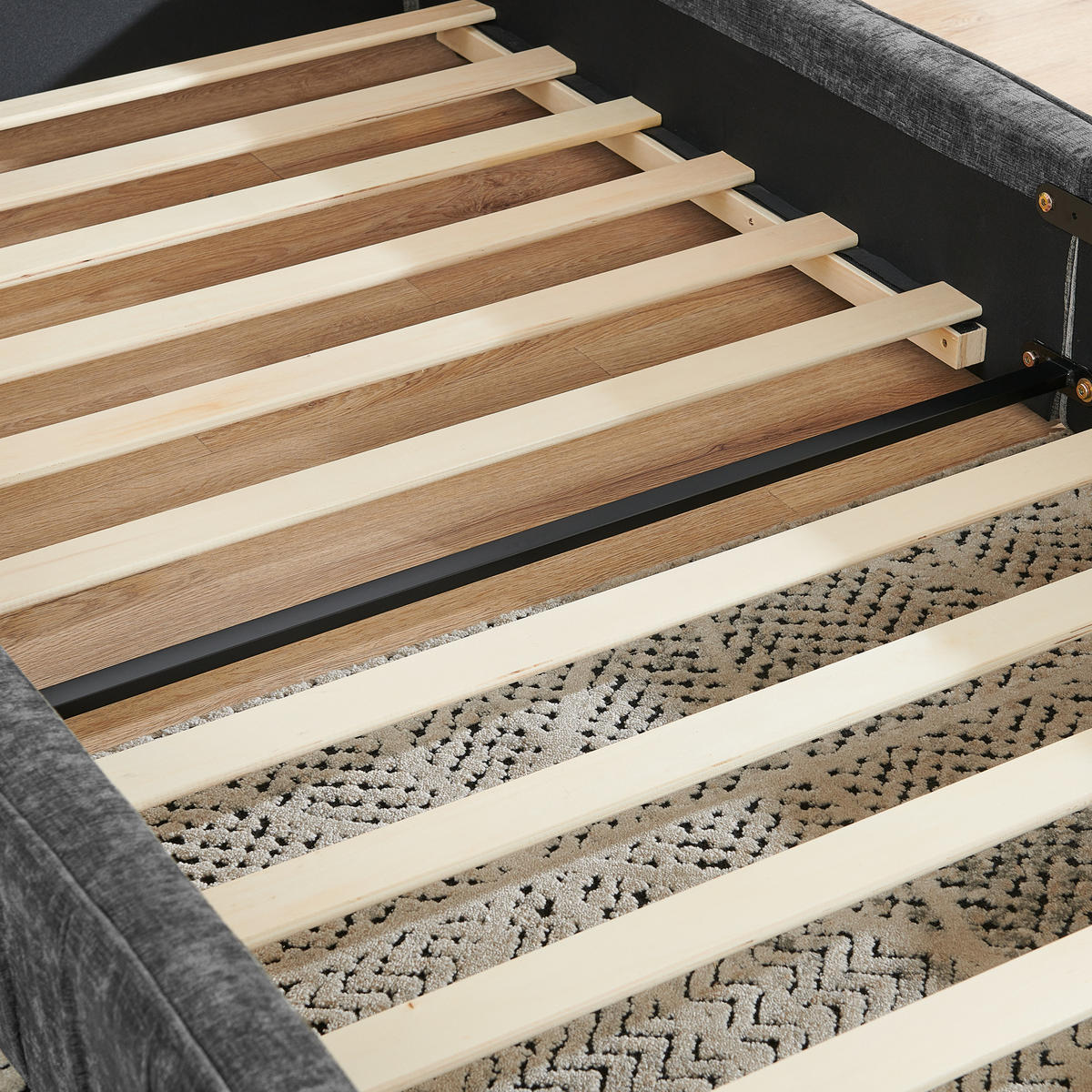 EINZELBETT 90x200 cm Chenille Holzrahmen grau - Dunkelgrau, Kunststoff (90/200cm) - LEBENLANG