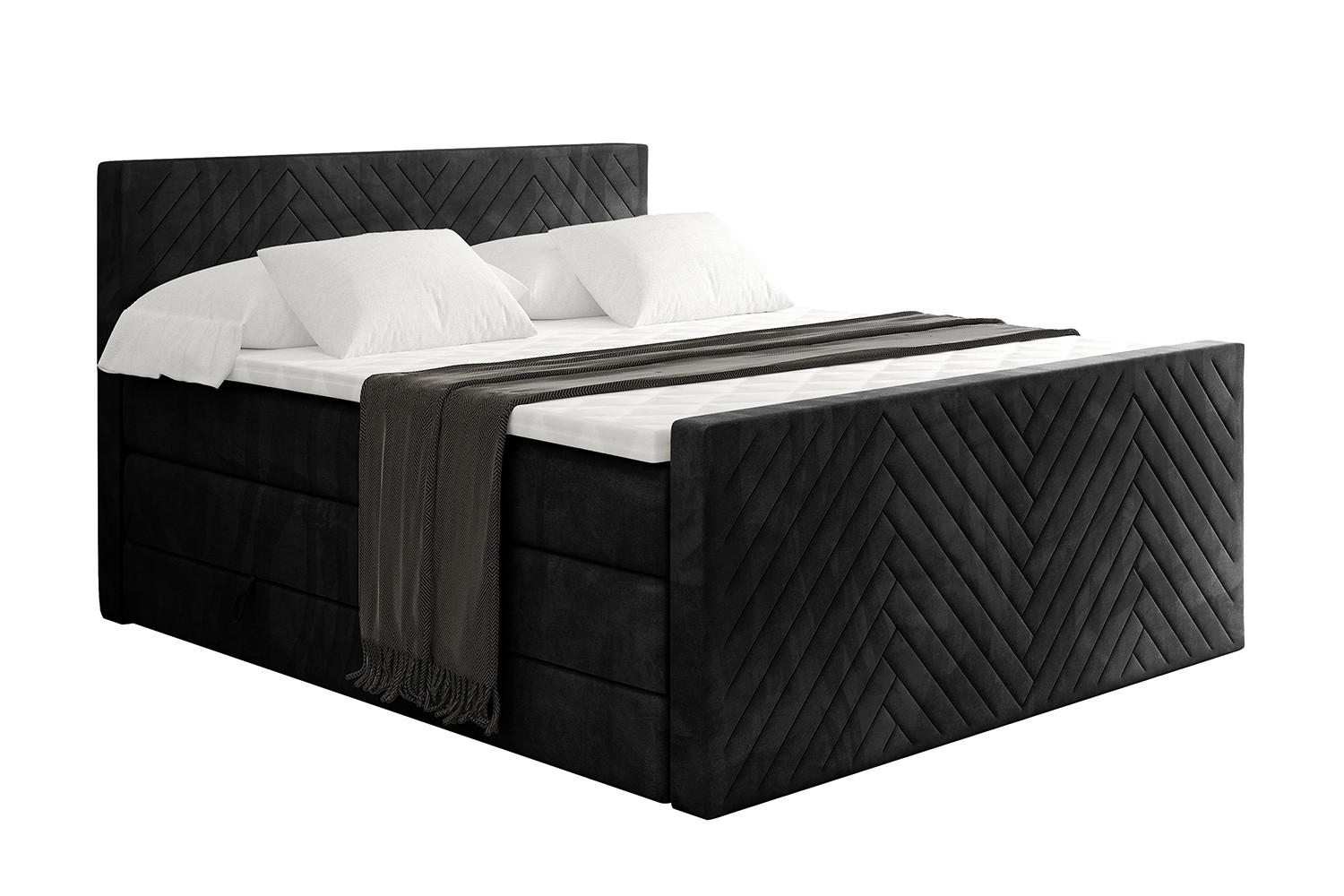 BOXSPRINGBETT mit Matratze und Lattenrost - VEXA-Z KING-160x200 - Schwarz Casablanca - Schwarz, Holzwerkstoff (160/200cm) - ALTDECOR