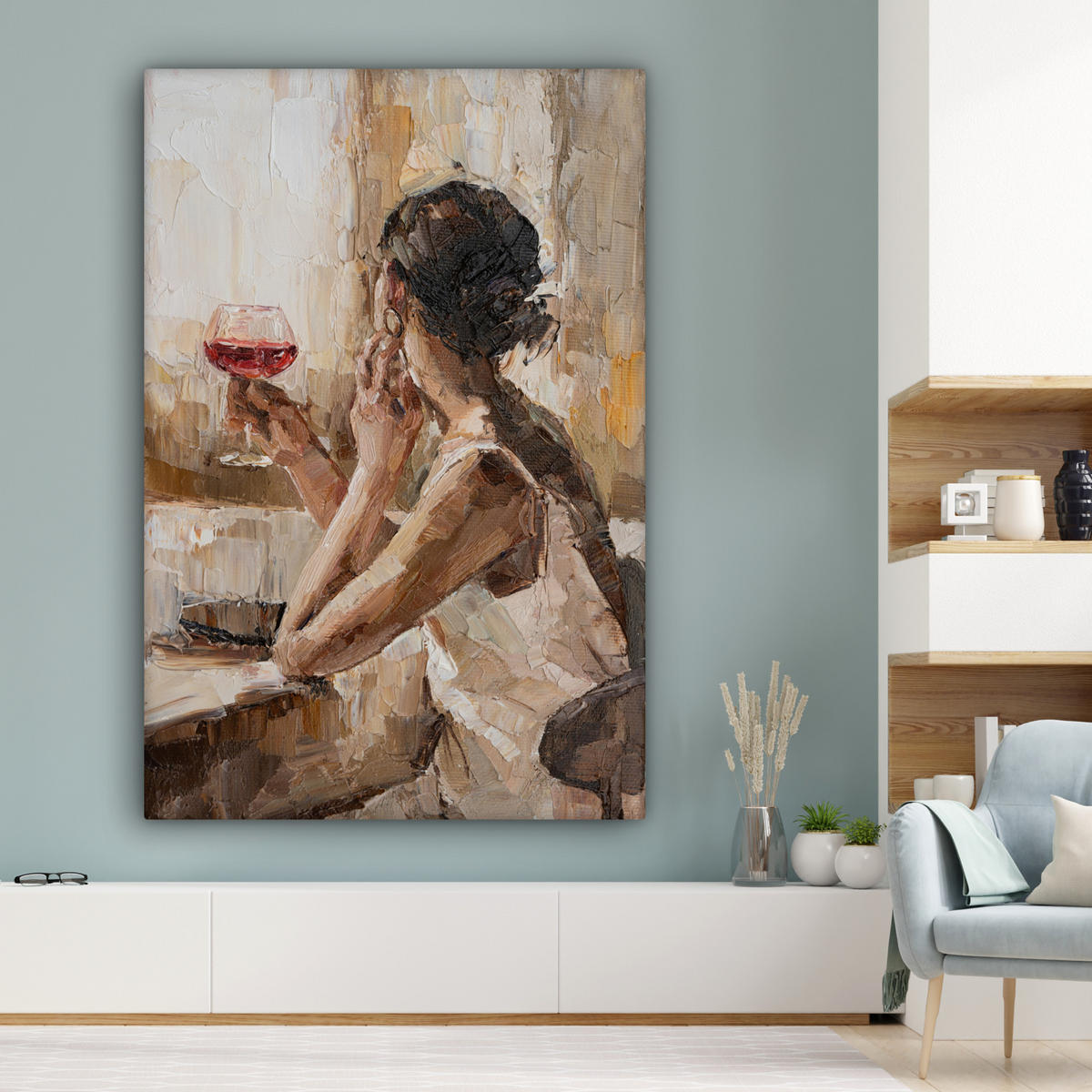 SLIKA NA PLATNU Slika na platnu vino (olje) 90x140 cm - svetlo rjava, tekstil (90/140cm) - MuchoWow