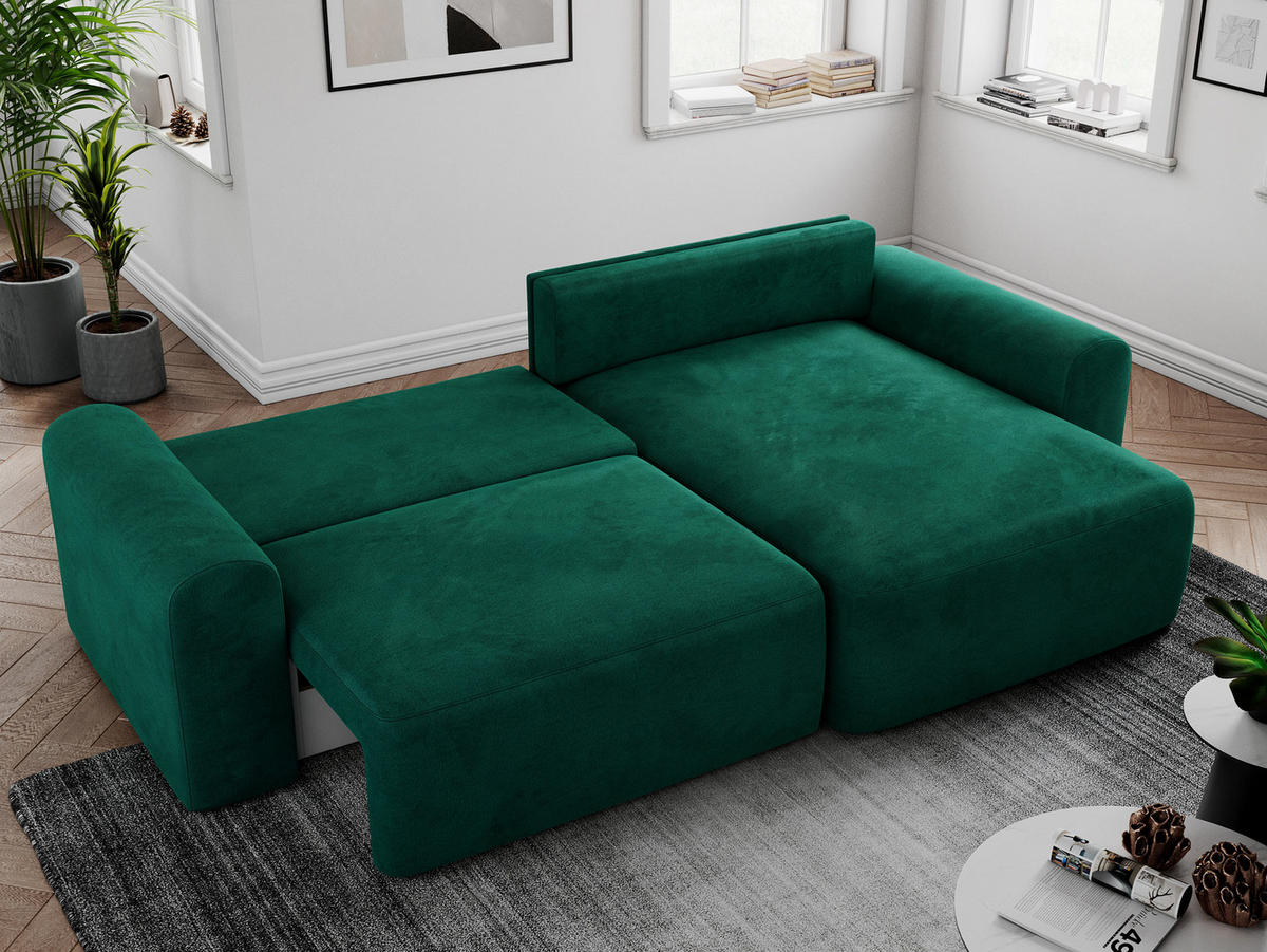 ECKSOFA NELSON Dunkelgrün Velvet - Dunkelgrün/Schwarz, Kunststoff/Textil (274/152cm) - MKS