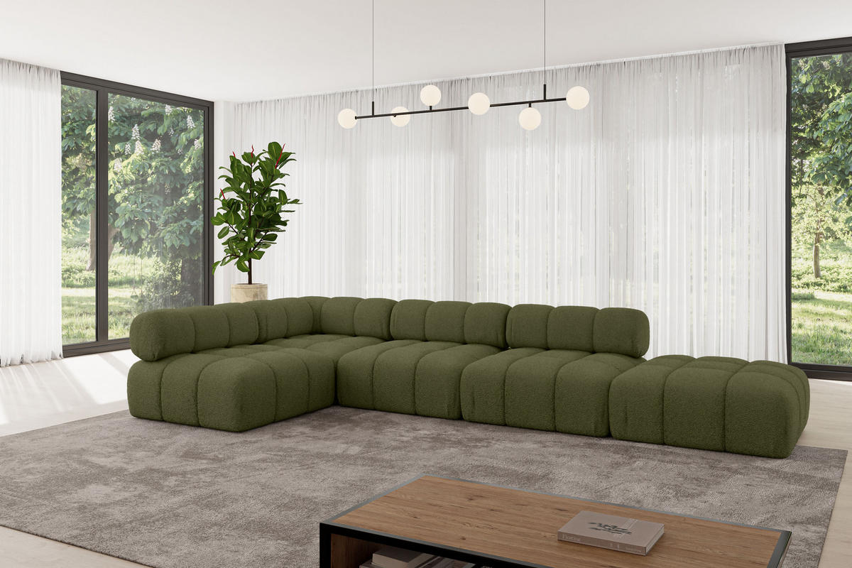 ECKSOFA modulares Sofa Favio-L2 - 380x190x70 cm Grün Bouclé - Grün, Holzwerkstoff/Textil (380/190cm) - ALTDECOR