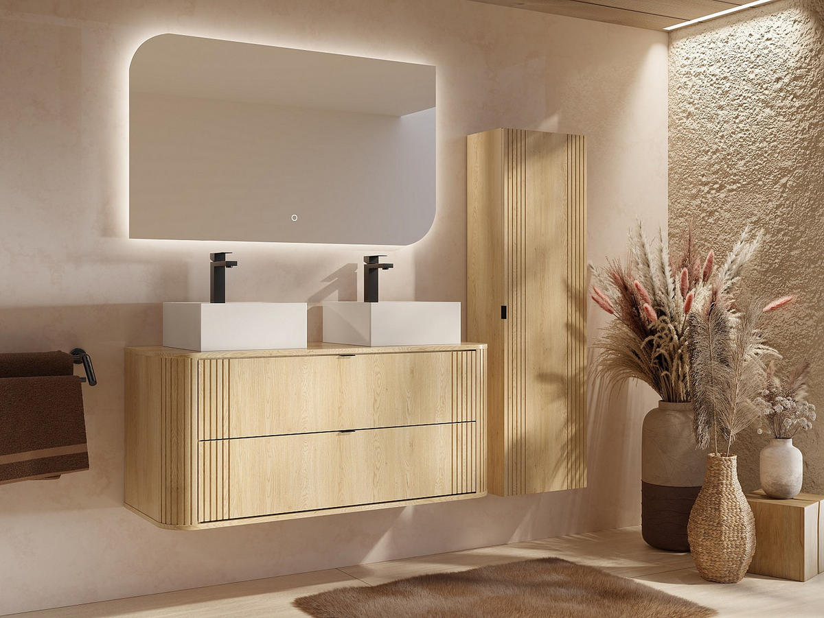 BADMÖBEL-SET - 120 x 46 - holz - naturfarben hell Filor - Weiß, Holz (120/57/46cm) - Vente-Unique