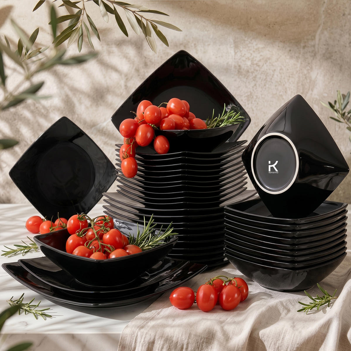 TAFELSERVICE EPIRI 12 Personen 36-tlg - Schwarz Hochglanz, Keramik (25/2/25cm) - KONSIMO®