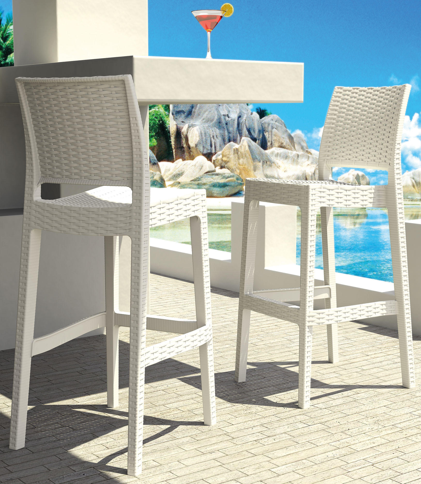 BARHOCKER 2er Set Kunststoff weiß - Weiß/Grau, Kunststoff (40/108/51cm) - CLP