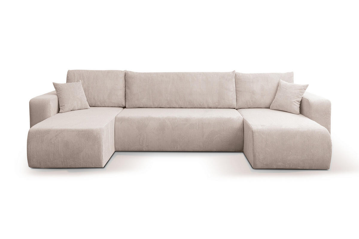 WOHNLANDSCHAFT LUNA U-FORM mit Schlaffunktion und Bettkasten (Beige) - Beige, Textil (312/83/142cm) - VENASI MÖBEL