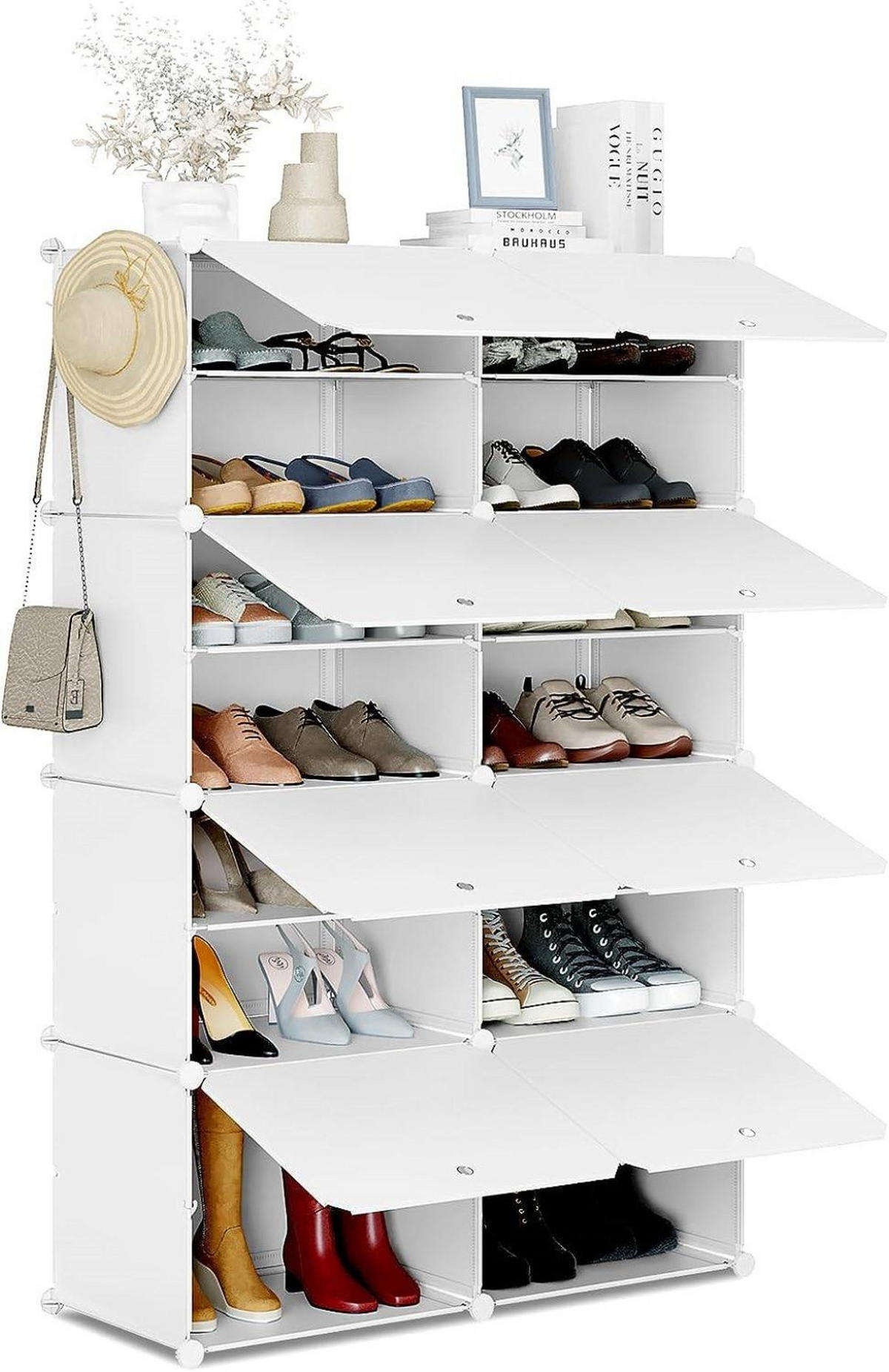 SCHUHREGAL mit 8 Fächern, Weiß - Weiß, Kunststoff/Metall (94/144/36.5cm) - Woltu