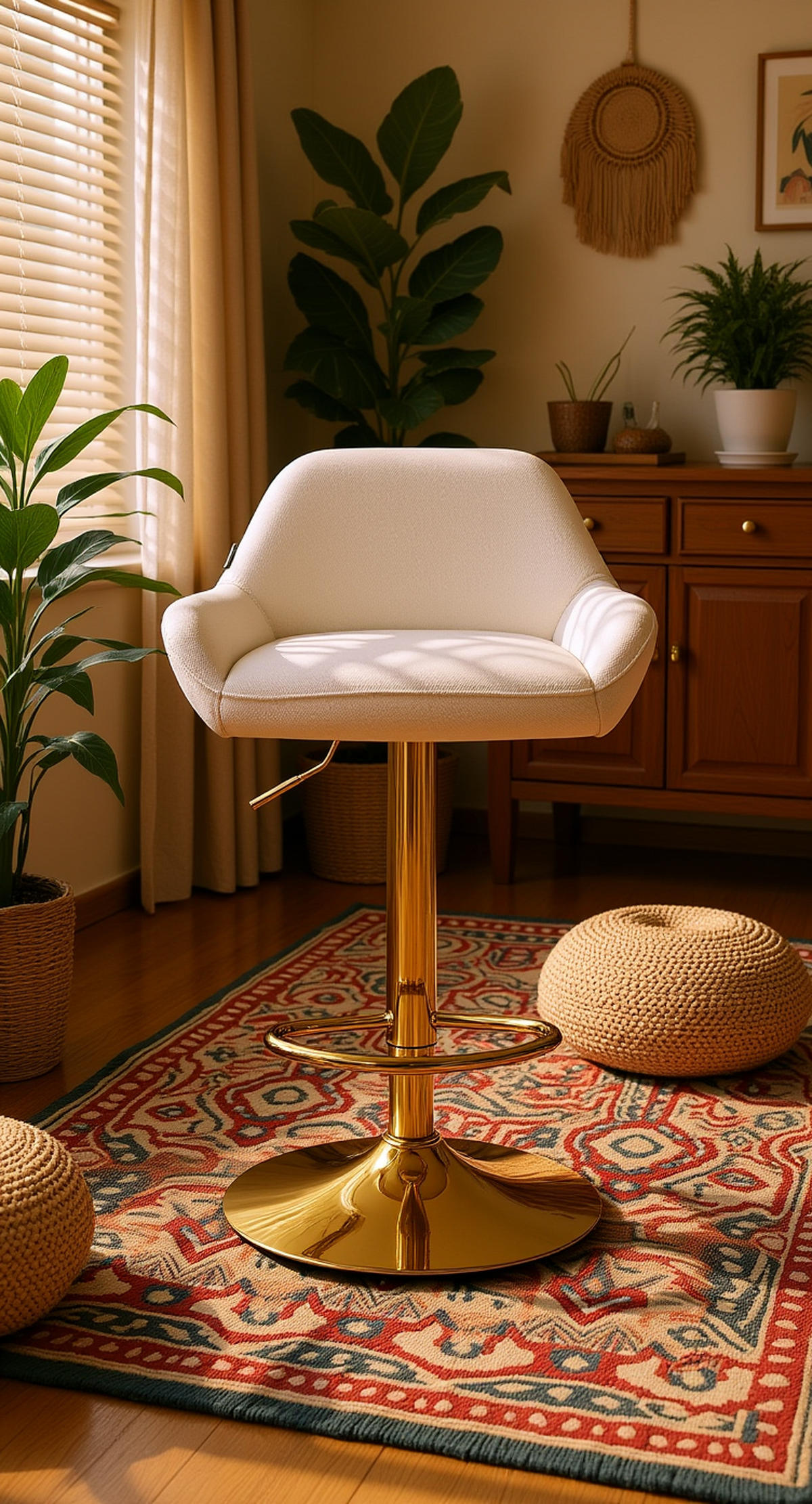 BARHOCKER 2er Set Prag Gold Stoff creme - Goldfarben/Creme, Textil/Metall (51/109/52cm) - TPFLiving